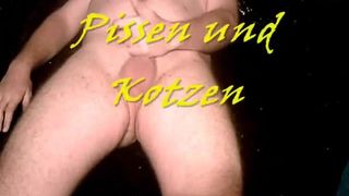 Masturbating with fresh puke on his cock