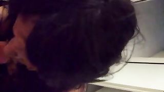 Brunette slut sucking a long cock