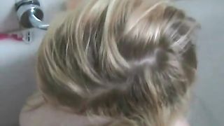 Beautiful college girl giving head after peeing