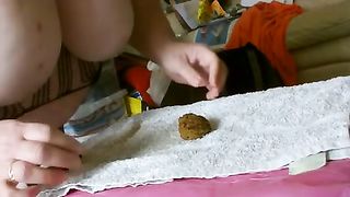 Granny rubbing crap on her big tits