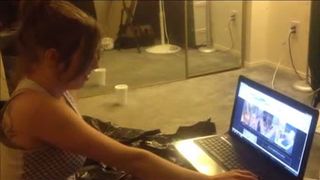 Beautiful college girl smearing shit on her naked body