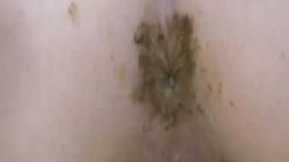 Naked college girl farting with shit