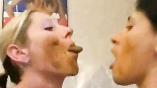 Lesbian girls smearing fresh crap on their bodies