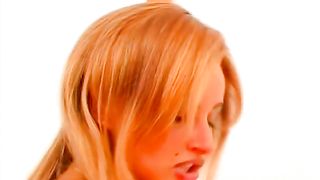 Beautiful blonde pooping a big turd on a wooden desk