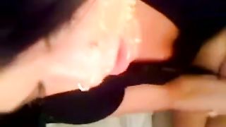 Brunette teen licking puke from her feet