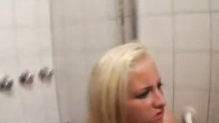 Blonde college girl drinking piss