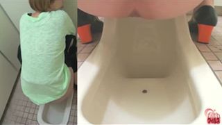 Big pile of shit from a sexy girl in public bathroom