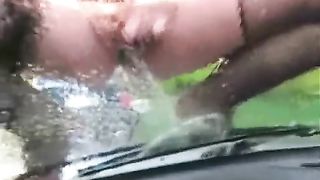 Sexy teen peeing on a car