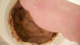 Sissy masturbating with shit on his dick