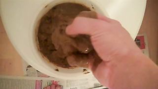 Sissy masturbating with shit on his dick