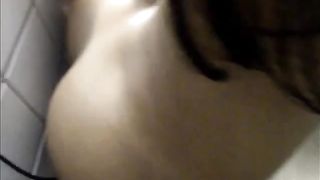 Riding a wall mounter dildo while pooping