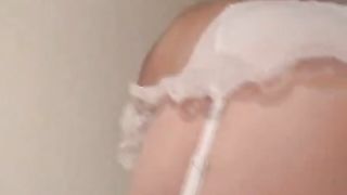 Blonde mature woman licking poop from a plate