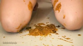 Hot babe washing her hair with poop