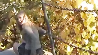 Sexy girl decides to poop a big one outdoor