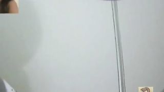 Shaved teen dropped a long turd in the toilet