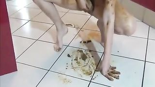 Hot brunette mature woman pooping on her own face