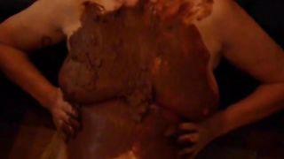 Blonde whore smearing poop on her naked body