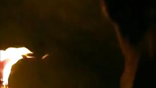 Brunette teen went to poop in a cave