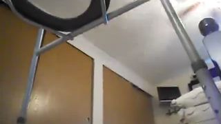 Naked bbw sits on a homemade toilet