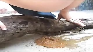 Sexy blonde virgin decides to poop in public
