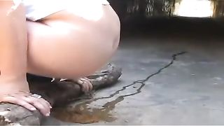 Sexy blonde virgin decides to poop in public