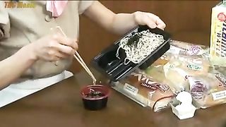 Brunette maid eating her own puke