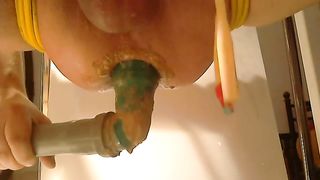 Long pipe in her ass made her cum