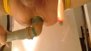 Long pipe in her ass made her cum