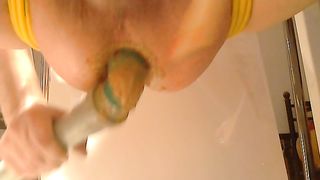 Long pipe in her ass made her cum