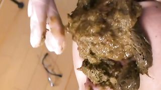 Hairy Japanese mistress feeding her male slave