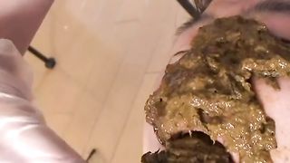 Hairy Japanese mistress feeding her male slave