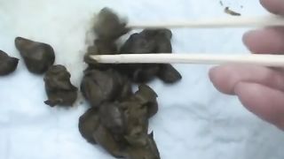 Japanese girl eating poop with sticks