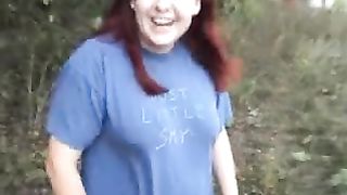 Fat redhead decides to take a shit outdoor
