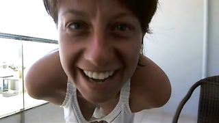 Pushed a long dildo from her ass