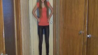 Slim brown haired teen pooping on the hallway