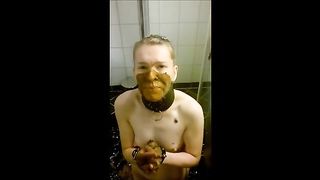 Blonde girlfriend smearing poop on her face during blowjob