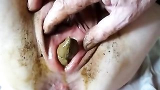 Tiny turd in her pussy before fucking with her boyfriend