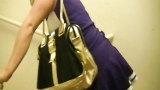 Sexy blonde cheerleader peeing in panties