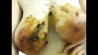 Hairy woman fucking hard with fresh scat