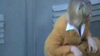 Two sexy co-workers peeing together outdoor