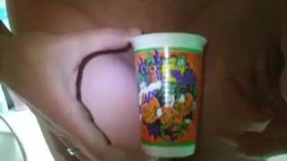 Filled a glass with her fresh shit