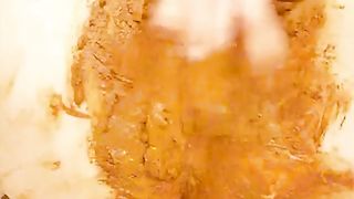 Perfect chubby girl smearing crap on her pussy