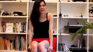 Sexy brunette college girl farting in her dress