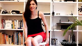 Sexy brunette college girl farting in her dress