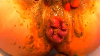Insane anal prolapse while masturbating with scat