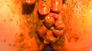 Insane anal prolapse while masturbating with scat