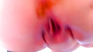 Fingering pussy while shitting in blue panties