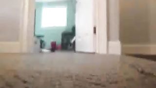 Slim college girl undressed to poop on bedroom floor