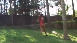 Brazilian babe smearing crap on her big ass