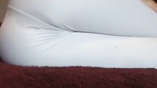 Horny slut farting in tight white yoga pants